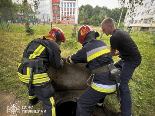 У Львові працівники ДСНС врятували цуценя, яке впало в каналізаційний колектор